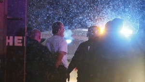 A suspect is taken into custody outside a Planned Parenthood center in Colorado Springs, Colorado November 27, 2015. Police arrested a gunman who stormed the Planned Parenthood abortion clinic in Colorado Springs on Friday and opened fire with a rifle in a burst of violence that left at least 11 people injured, including five officers, authorities said. REUTERS/Isaiah J. Downing FOR EDITORIAL USE ONLY. NO RESALES. NO ARCHIVE. TPX IMAGES OF THE DAY